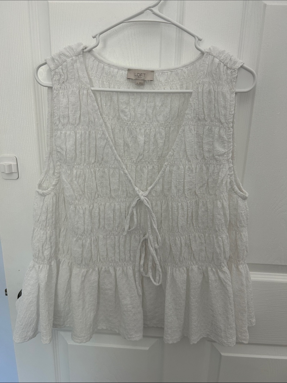 LOFT White Sleeveless Smocked Tie-Front Camisole